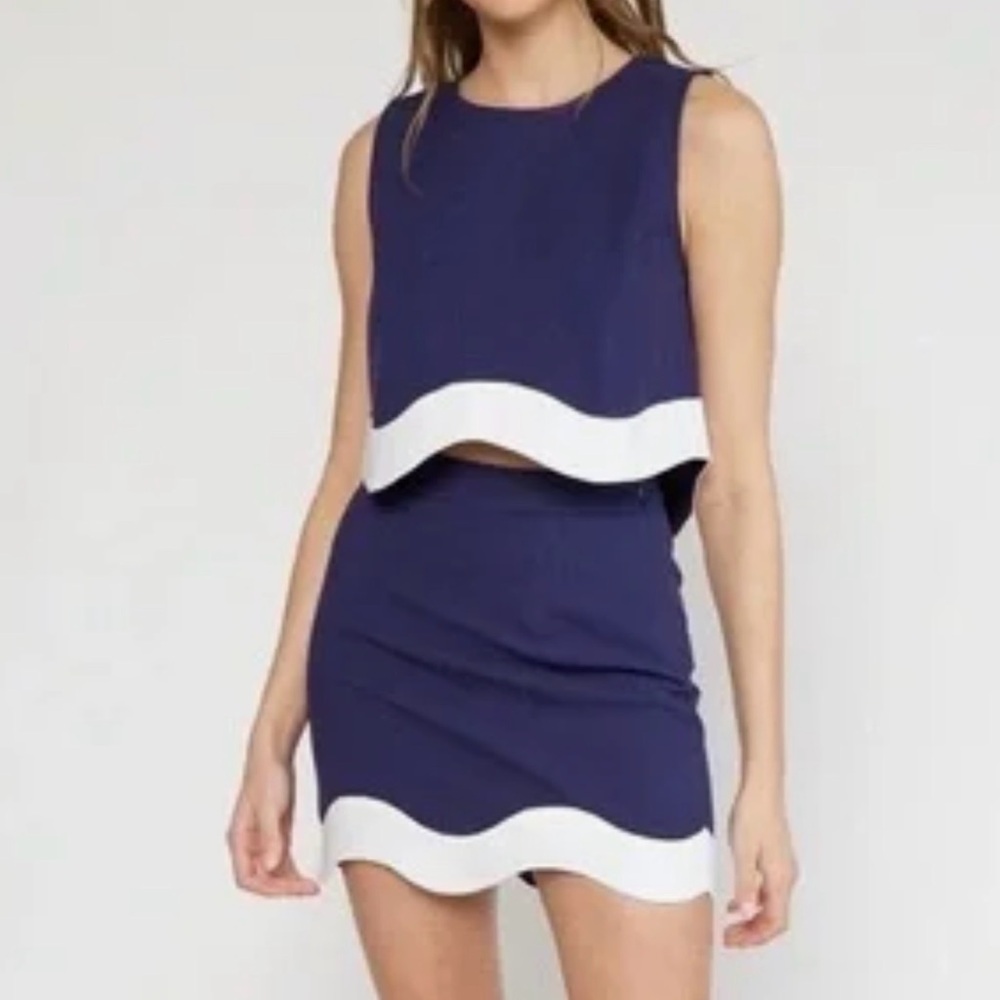 Womens Navy and White Sleeveless Top / Skirt Set